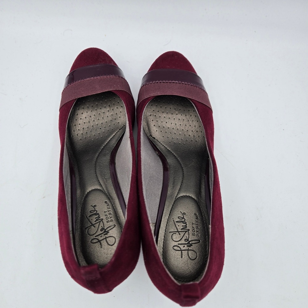 LifeStride Paris Wedge Shoes Burgundy Suede‎ Patent Elastic Comfort 8.5W - Picture 6 of 10